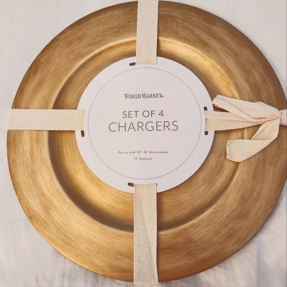NWT World Market Antique Gold Dinner Chargers Set Of 4